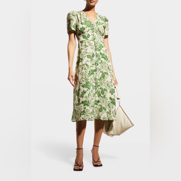 NWOT Hunter Bell Green and Cream Floral Midi Dress - Picture 2 of 3